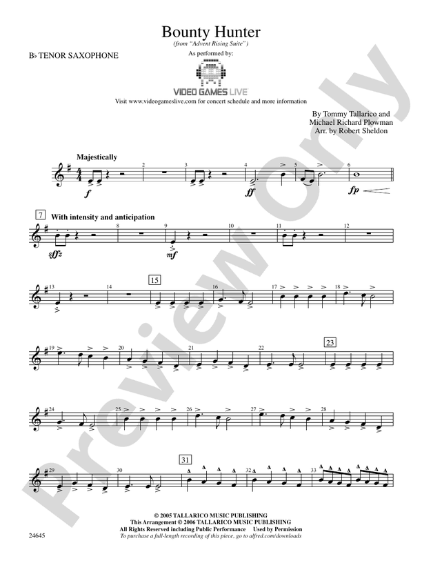 Bounty Hunter (from Advent Rising) Bflat Tenor Saxophone Bflat