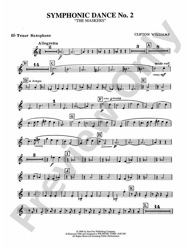 Symphonic Dance No. 2 Bflat Tenor Saxophone Bflat Tenor Saxophone
