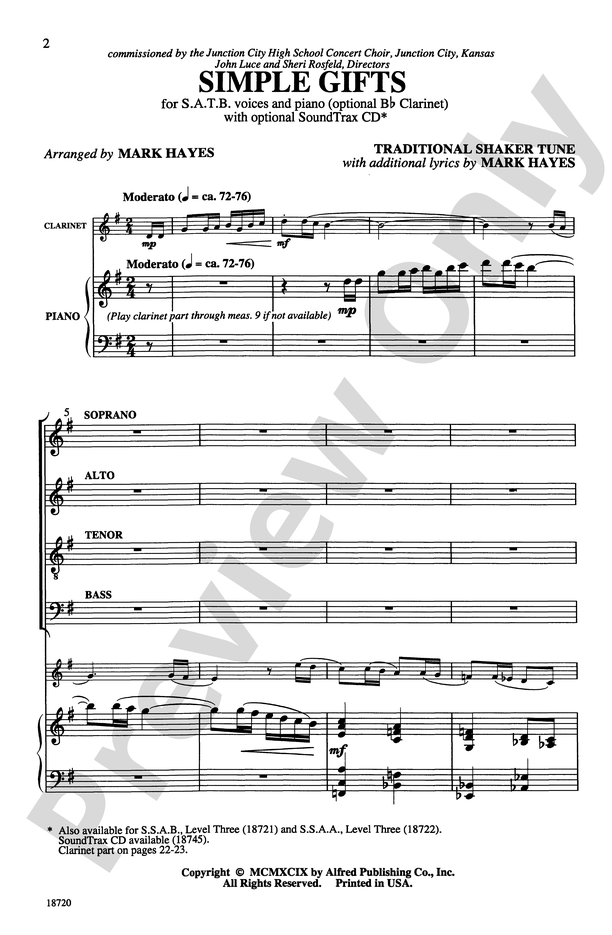 simple gifts Sheet music for Clarinet bass (Solo)