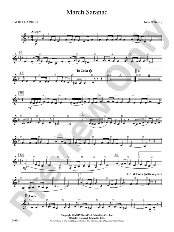 March Saranac: 2nd B-flat Clarinet: 2nd B-flat Clarinet Part - Digital ...