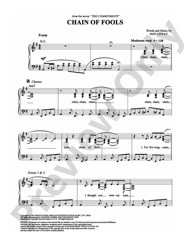 Chain of Fools: Piano/Vocal/Chords: The Commitments - Digital Sheet ...