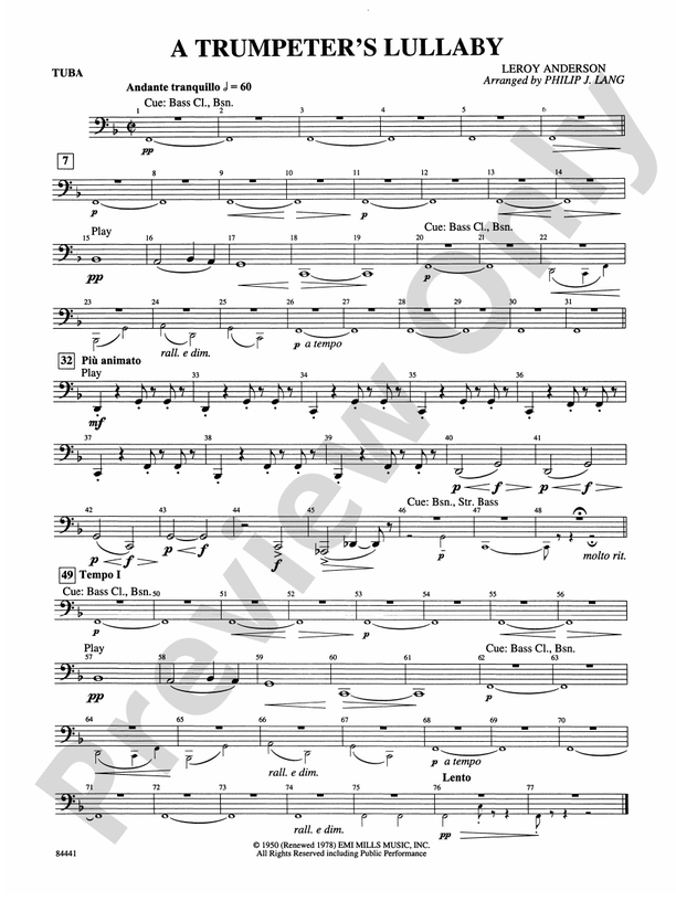 Trumpeter's Lullaby (with Trumpet Solo) Tuba Tuba Part Digital