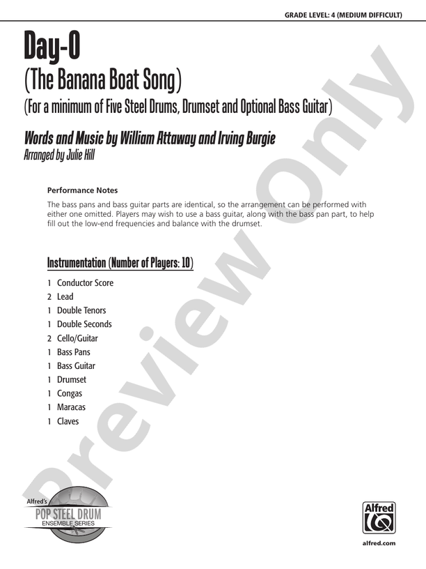DayO (The Banana Boat Song) Steel Drum Conductor Score & Parts