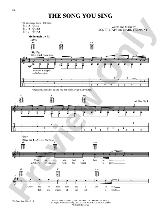 My Sacrifice: Guitar: Creed - Digital Sheet Music Download