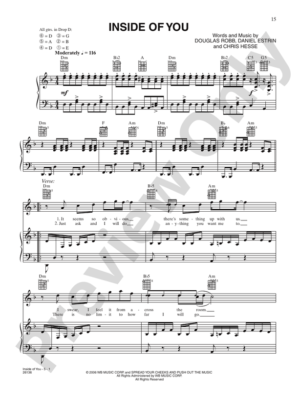 Inside Of You Guitar Hoobastank Digital Sheet Music Download
