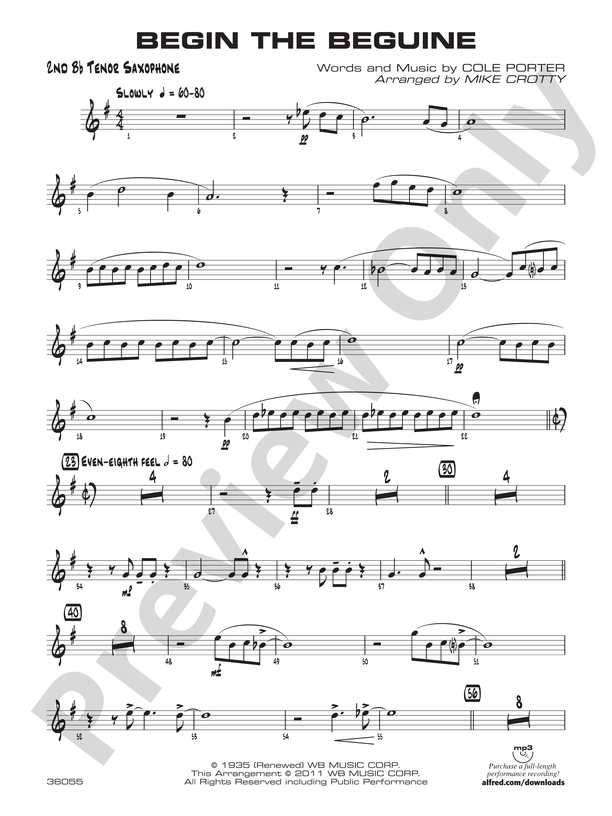 Begin The Beguine 2nd B Flat Tenor Saxophone 2nd B Flat Tenor Saxophone Part Digital Sheet 