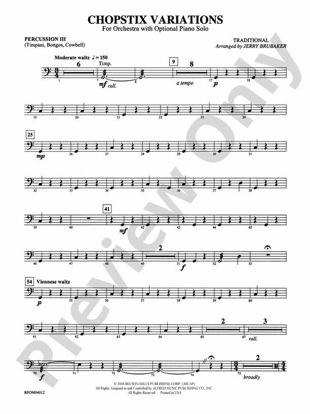 Chopstix Variations (with Opt. Piano Solo) 3rd Percussion 3rd Percussion Part Digital Sheet