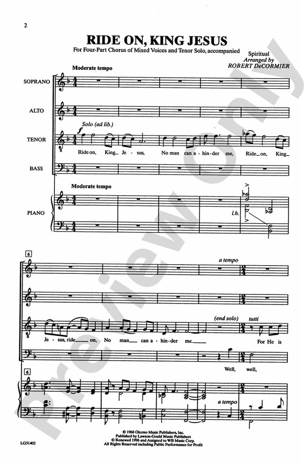 Ride On, King Jesus: SATB Choral Octavo - Digital Sheet Music Download