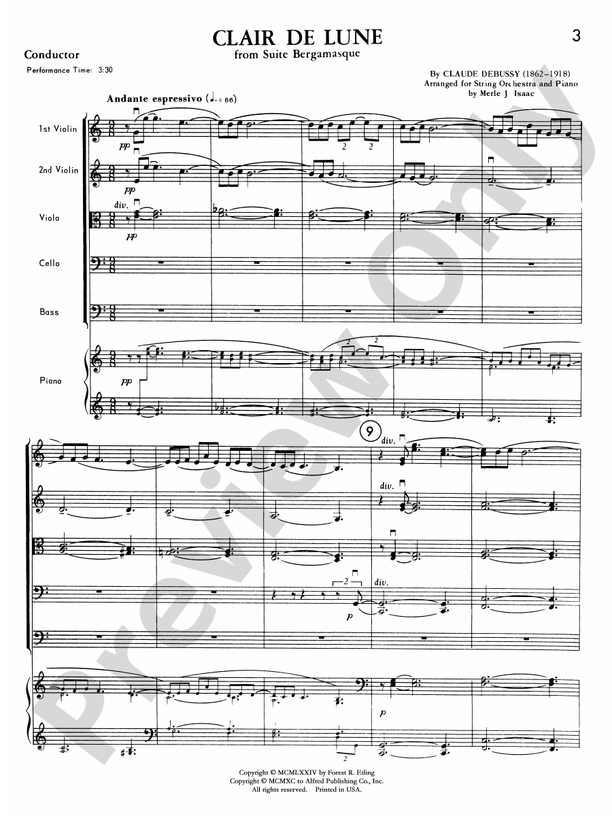 Clair de lune: String Orchestra Conductor Score & Parts: Claude