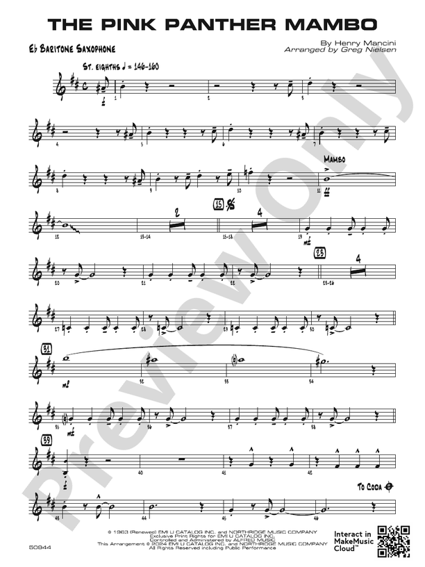 The Pink Panther Mambo Eflat Baritone Saxophone Eflat Baritone