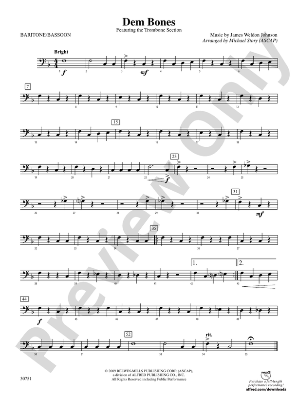Dem Bones Baritone B.C. Baritone B.C. Part Digital Sheet Music Download