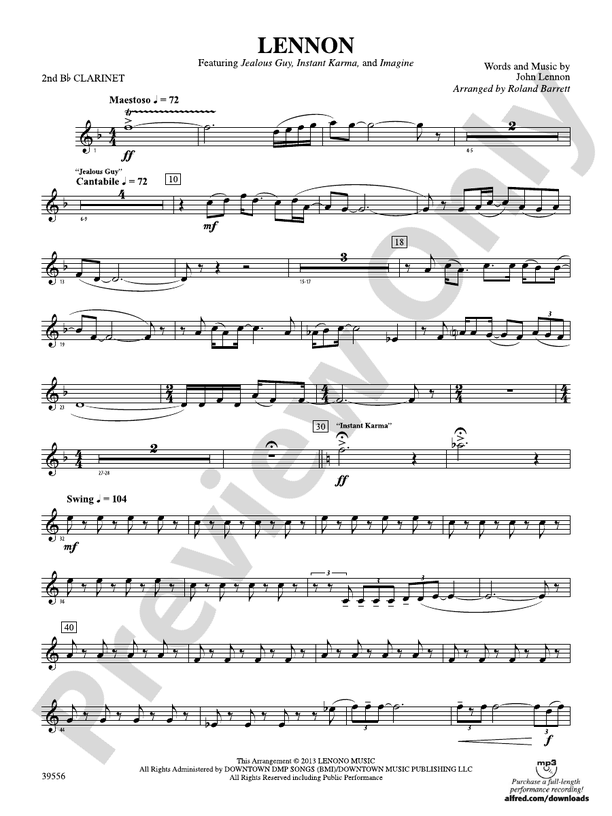 Lennon 2nd B Flat Clarinet 2nd B Flat Clarinet Part Digital Sheet Music Download