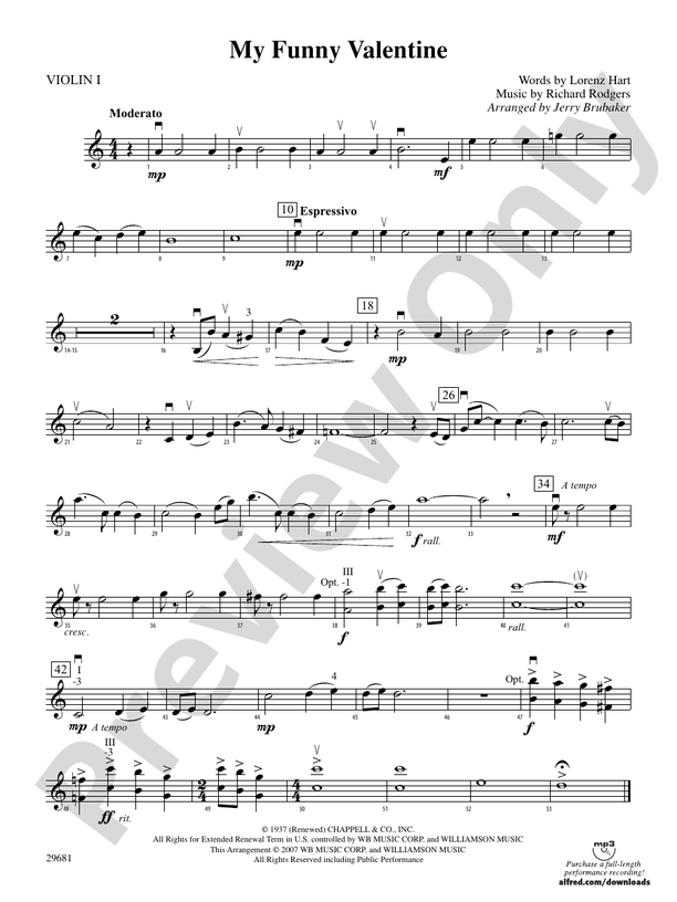My Funny Valentine: 1st Violin: 1st Violin Part - Digital Sheet Music  Download