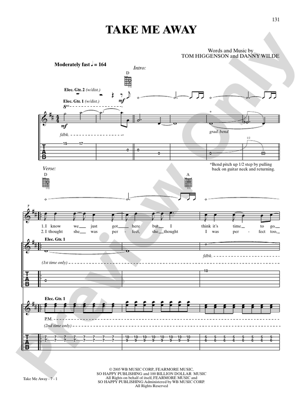 Take Me Away Guitar Plain White T s Digital Sheet Music Download