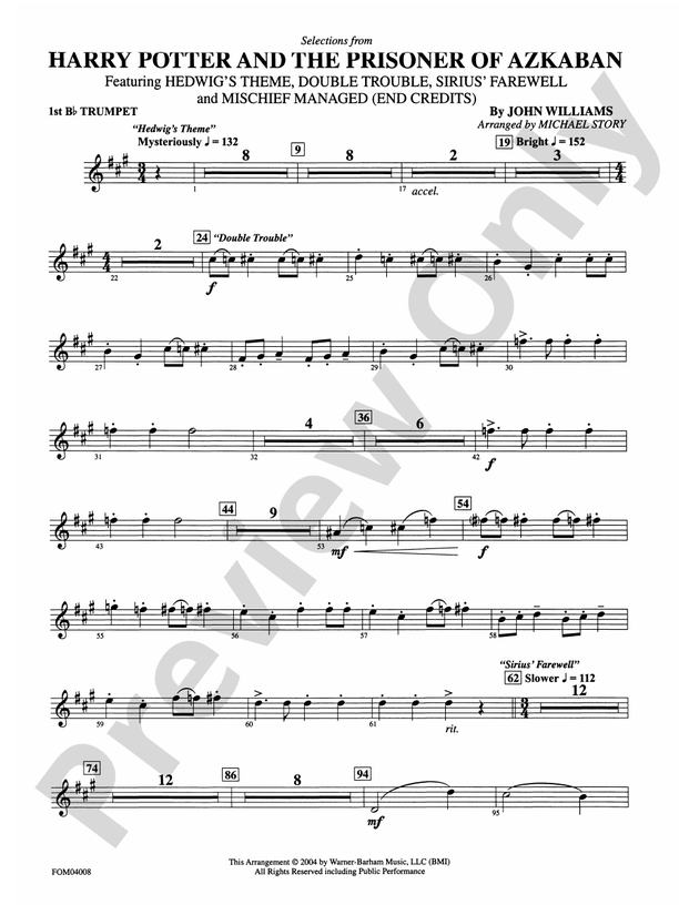 Harry Potter and the Prisoner of Azkaban 1st Bflat Trumpet 1st B