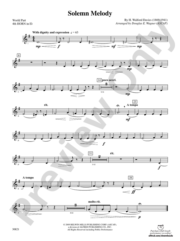 Solemn Melody: (wp) 4th Horn in E-flat: (wp) 4th Horn in E-flat World Part  - Digital Sheet Music Download
