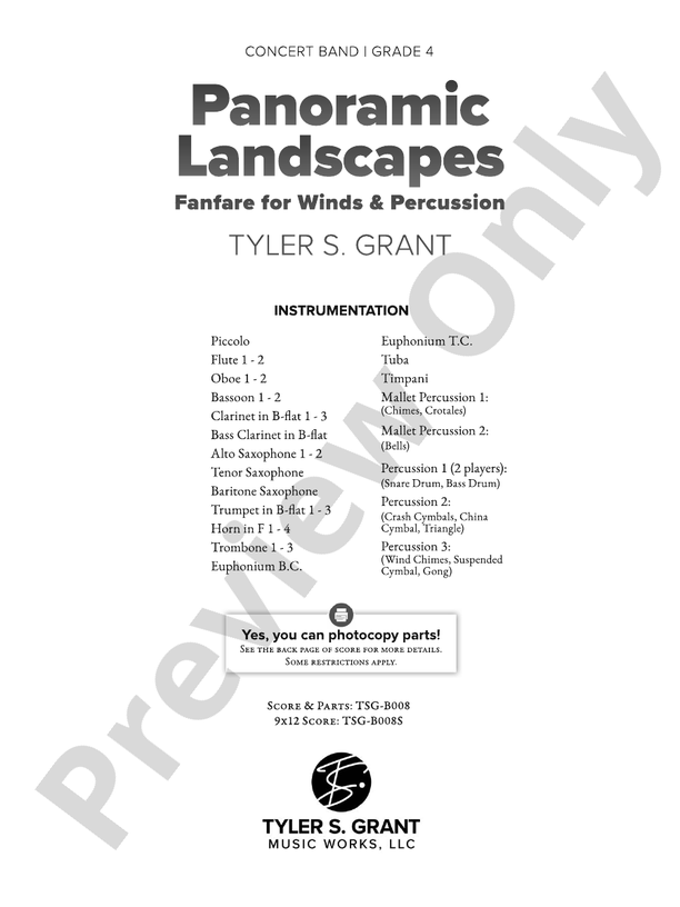 Panoramic Landscapes Concert Band Conductor Score Parts Tyler S