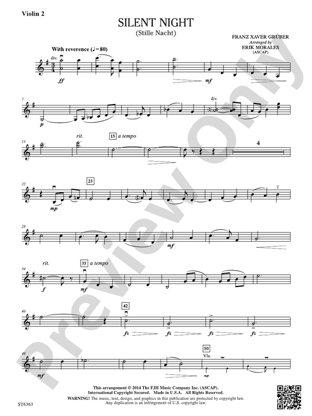 Silent Night: Violin 2: Violin 2 Part: Franz Xavier Gruber