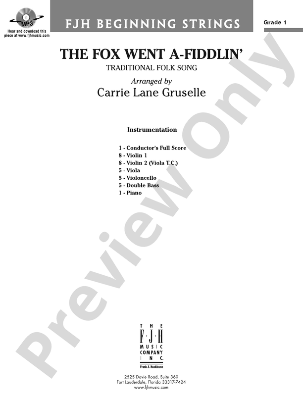 The Fox Went A-Fiddlin': Score: : Carrie Lane Gruselle - Digital Sheet ...