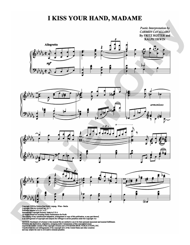 I Kiss Your Hand, Madame: Piano: Carmen Cavallaro - Digital
