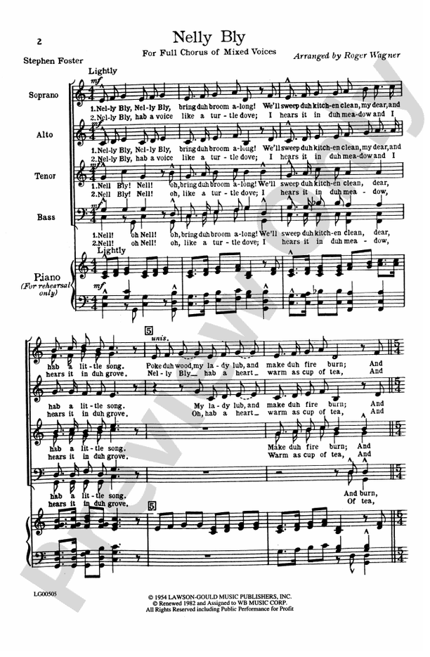 Nelly Bly: SATB Choral Octavo: Stephen Foster - Digital Sheet Music