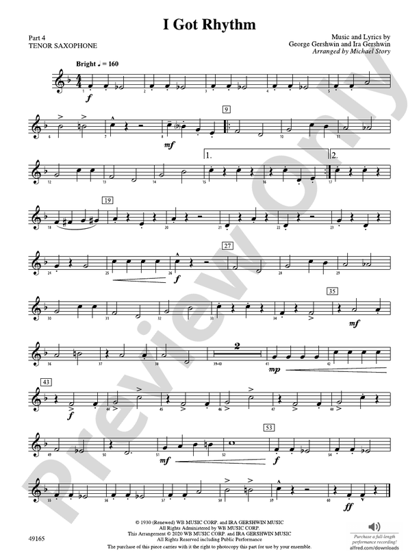 I Got Rhythm: Part 4 - Tenor Saxophone: Part 4 - Tenor Saxophone Part - Digital Sheet Music Download