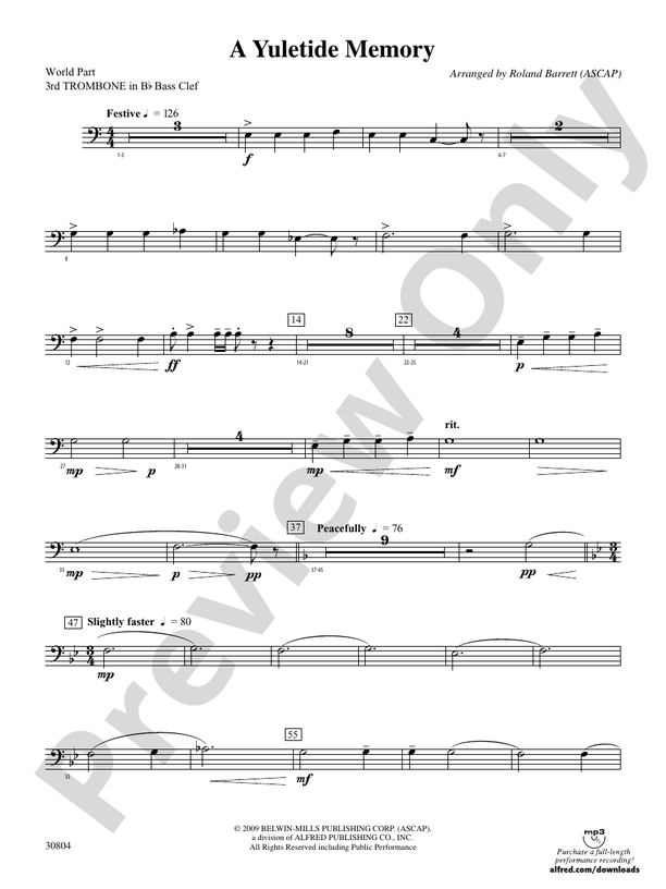 A Yuletide Memory: (wp) 3rd B-flat Trombone B.C.: (wp) 3rd B-flat ...