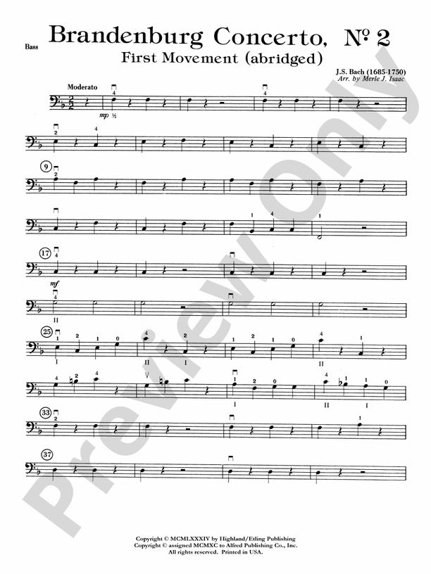 Brandenburg Concerto No. 2 String Bass String Bass Part Digital