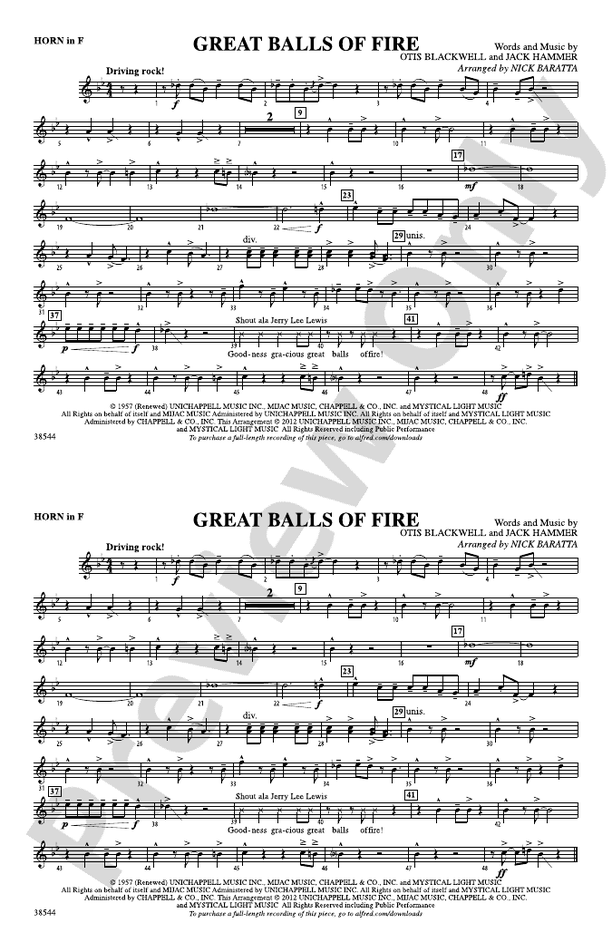 Great Balls of Fire 1st F Horn 1st F Horn Part Digital Sheet Music