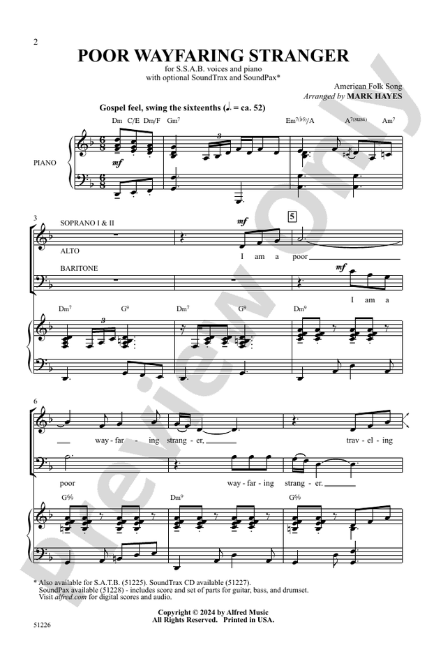 Poor Wayfaring Stranger: Ssab Choral Octavo - Digital Sheet Music Download