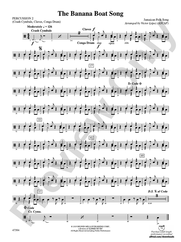 The Banana Boat Song 2nd Percussion 2nd Percussion Part Digital