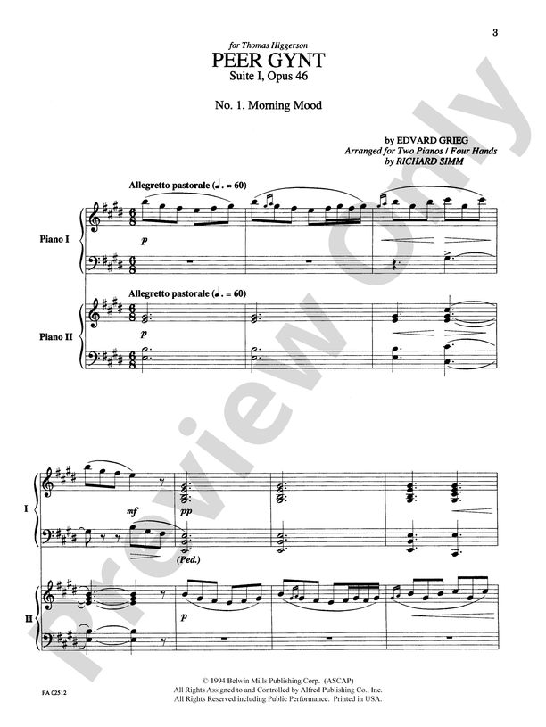 Peer Gynt (Suite I, Opus 46) - Piano Duo (2 Pianos, 4 Hands)