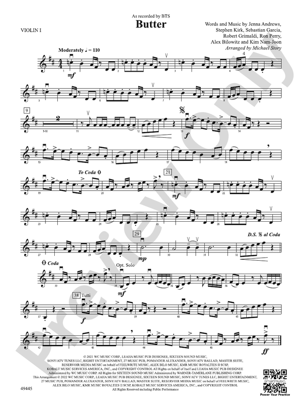 Butter 1st Violin 1st Violin Part Digital Sheet Music Download