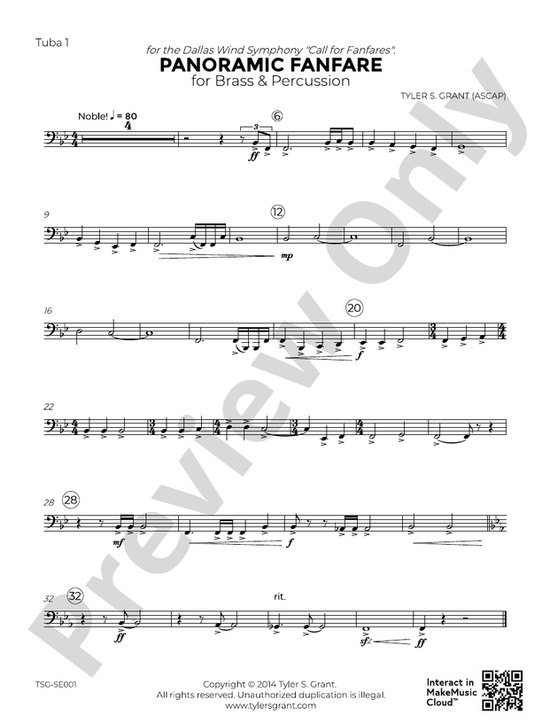Panoramic Fanfare Tuba Tuba Part Digital Sheet Music Download