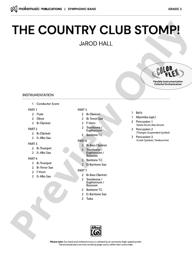 The Country Club Stomp! Concert Band Conductor Score & Parts JaRod