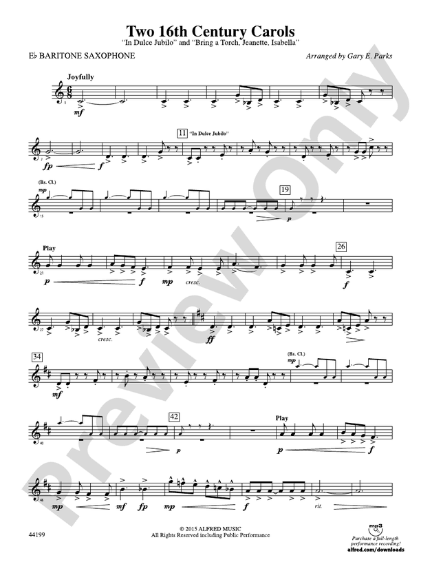 Two 16th Century Carols Eflat Baritone Saxophone Eflat Baritone