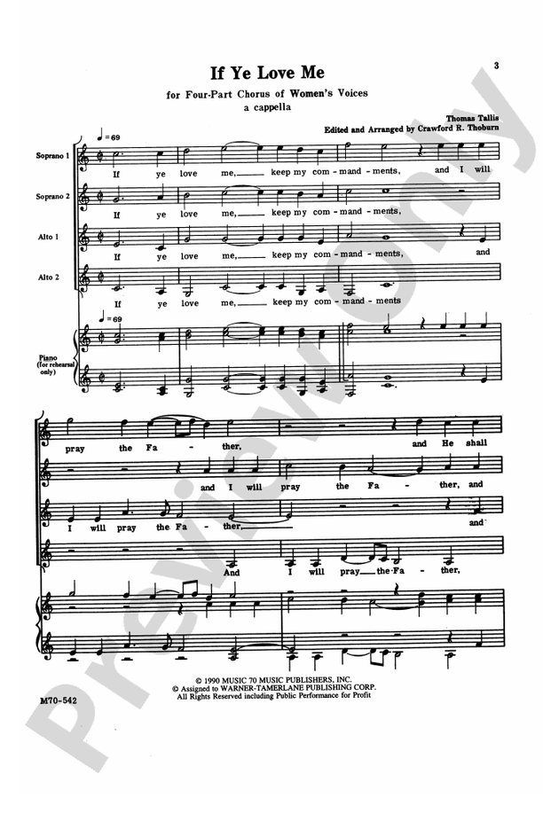 If Ye Love Me: SSAA Choral Octavo: Thomas Tallis - Digital Sheet Music ...