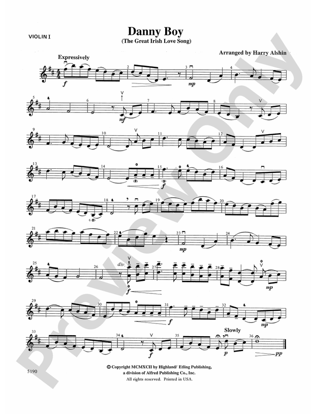 Danny Boy 1st Violin 1st Violin Part Digital Sheet Music Download 5051