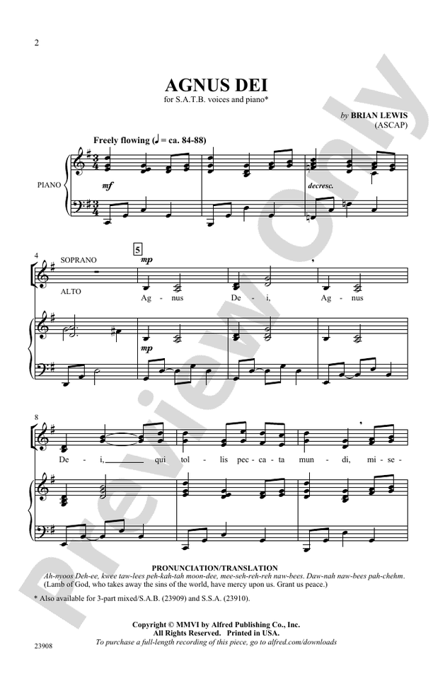 Agnus Dei SATB Choral Octavo Brian Lewis Digital Sheet Music Download