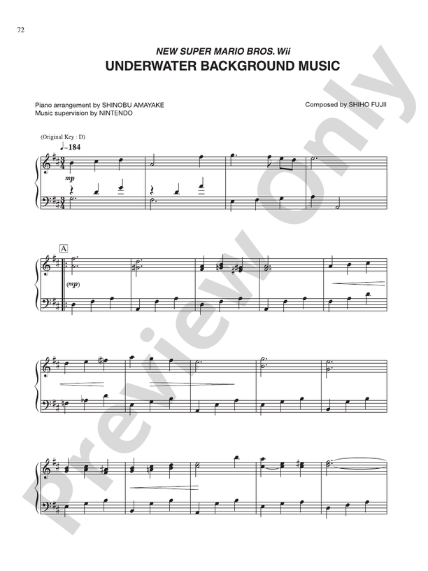 New Super Mario Bros. Wii Underwater Background Music: Piano: Nintendo® -  Digital Sheet Music Download