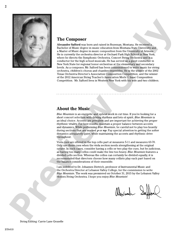 Blue Mountain: : Alexander Safford - Digital Sheet Music Download