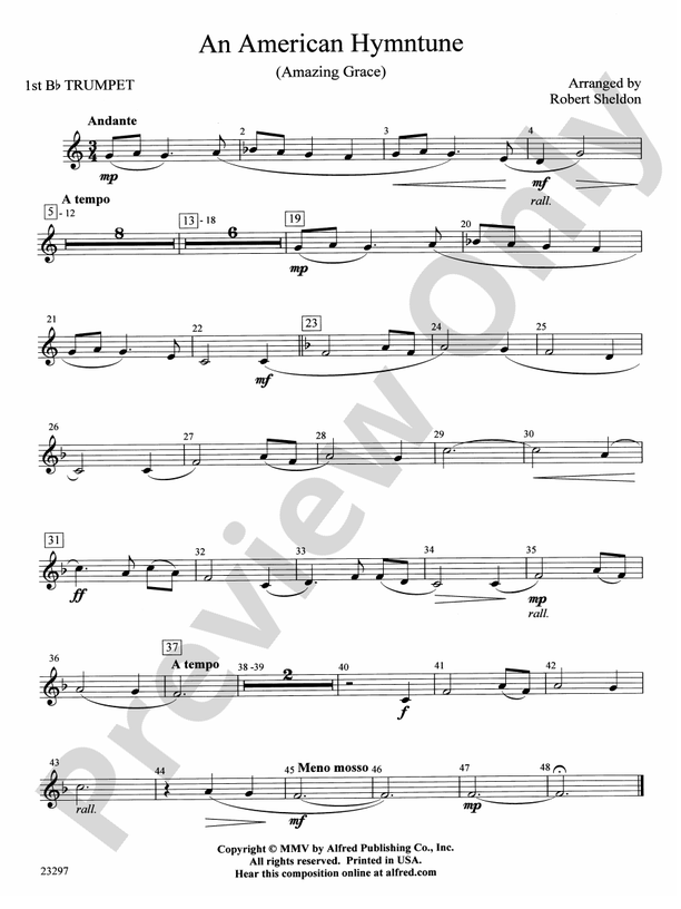 An American Hymntune (Amazing Grace): 1st B-flat Trumpet: 1st B-flat Trumpet  Part - Digital Sheet Music Download