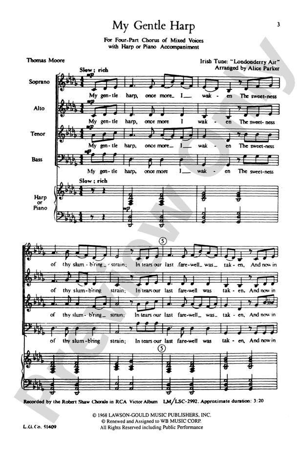 My Gentle Harp SATB Choral Octavo Digital Sheet Music Download