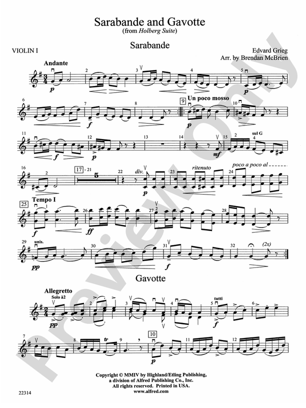 Sarabande and Gavotte: 1st Violin: 1st Violin Part - Digital Sheet
