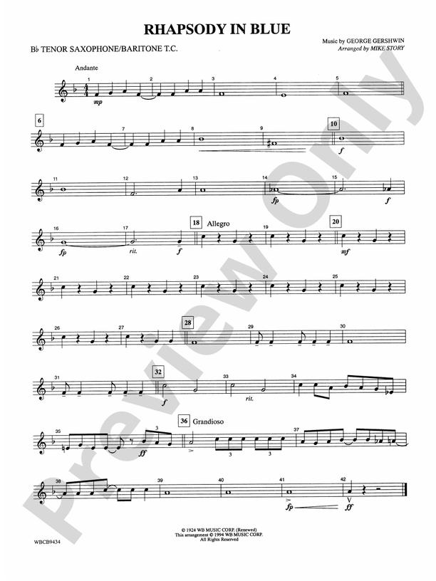 Rhapsody in Blue™ Bflat Tenor Saxophone Bflat Tenor Saxophone Part
