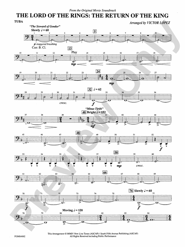 The Lord of the Rings: The Return of the King, Suite from: Tuba