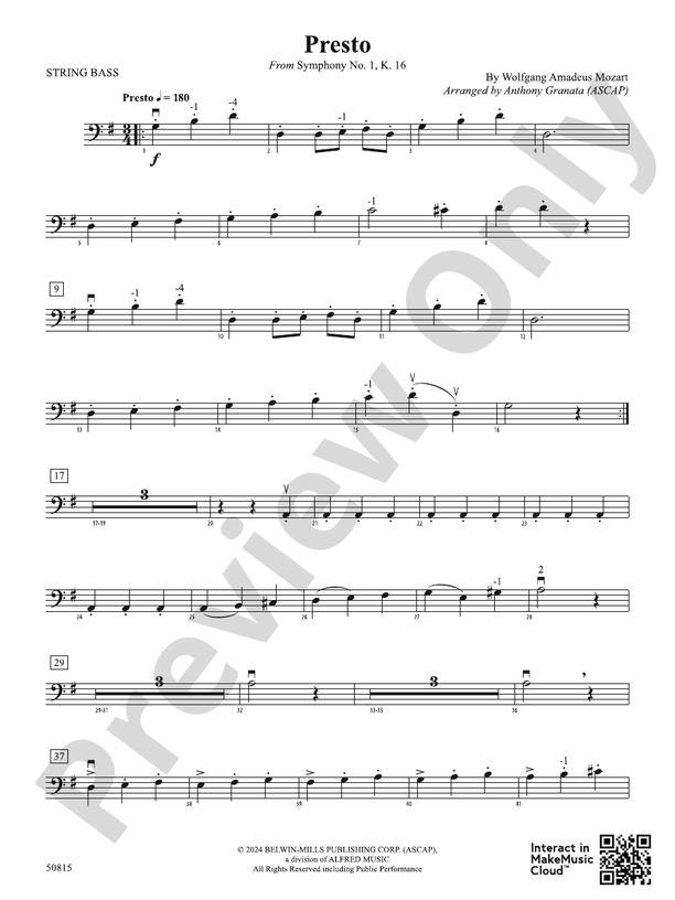 Presto String Bass String Bass Part Digital Sheet Music Download
