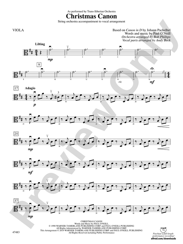 Christmas Canon: Viola: Viola Part - Digital Sheet Music Download