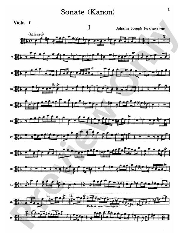 Fux Sonata (Canon) for Two Violas and Basso Continuo Sonata (Viola I