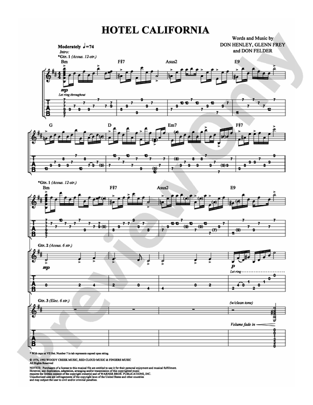 Hotel California: Guitar TAB: Eagles - Digital Sheet Music Download